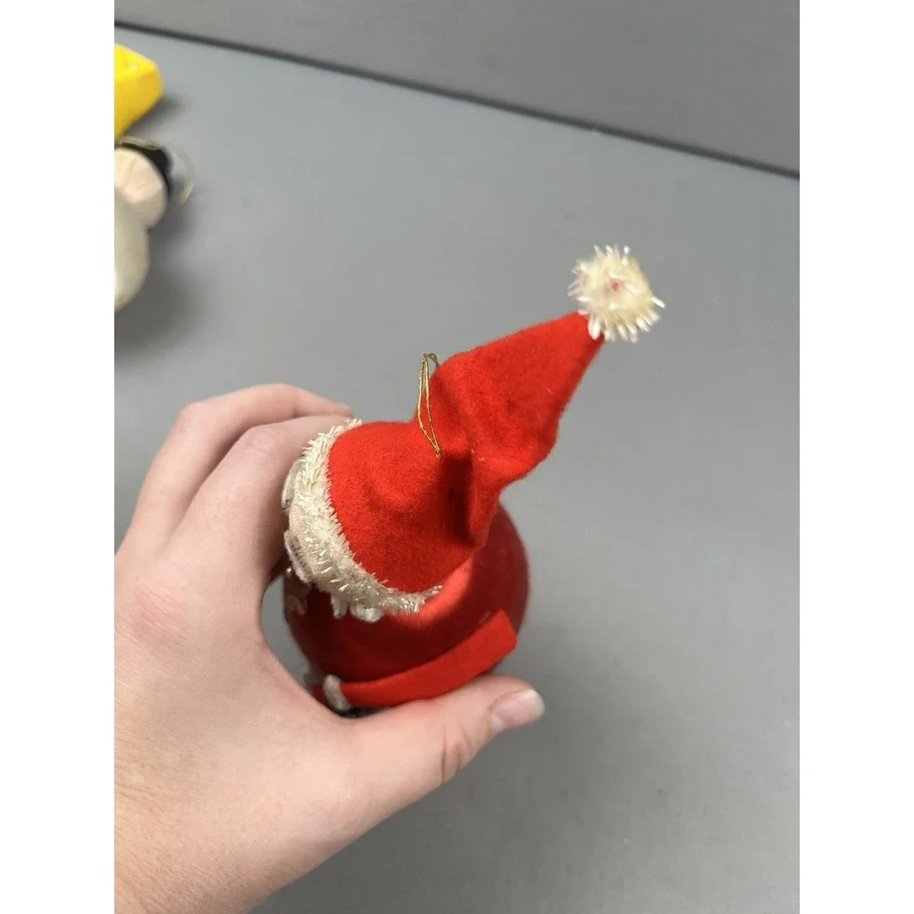 Vintage Christmas Ornament‎ Snowman And Santa Satin Ball Figure 1970's